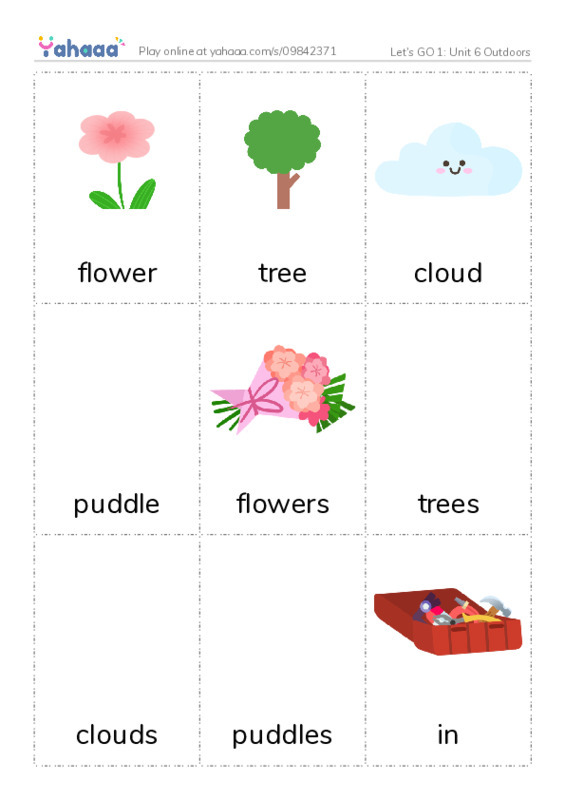 Let's GO 1: Unit 6 Outdoors PDF flaschards with images