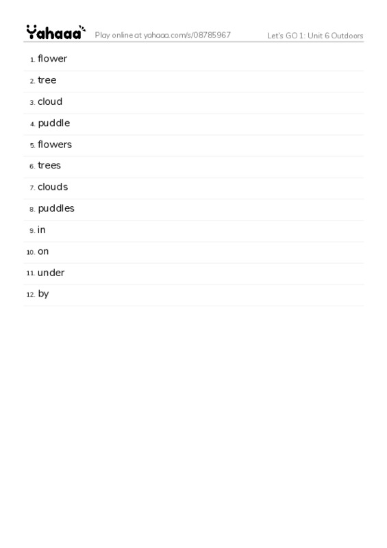 Let's GO 1: Unit 6 Outdoors PDF words glossary