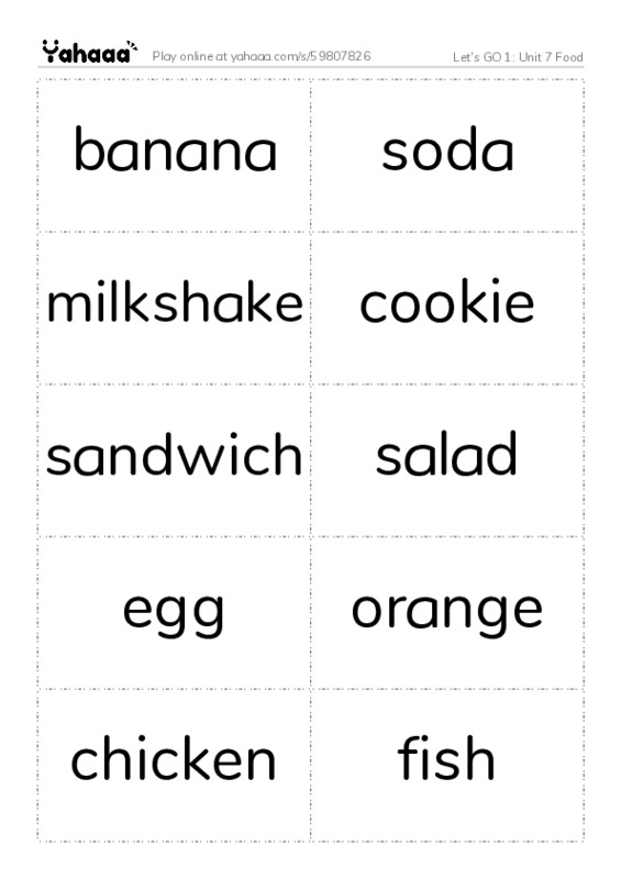 Let's GO 1: Unit 7 Food PDF two columns flashcards