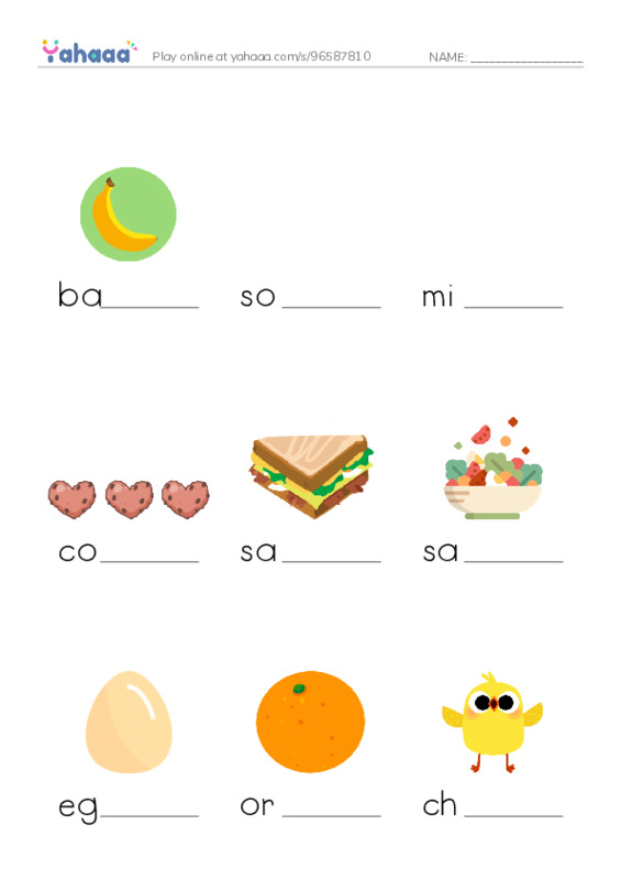 Let's GO 1: Unit 7 Food PDF worksheet to fill in words gaps