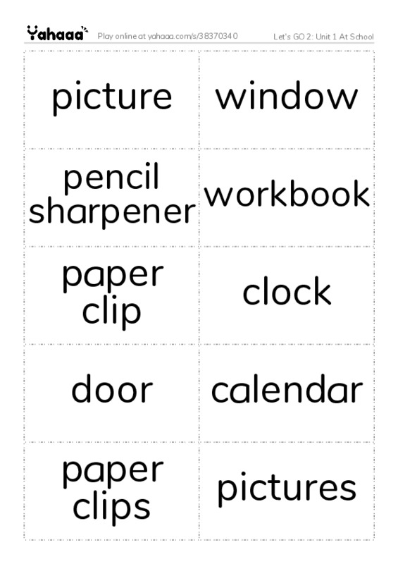 Let's GO 2: Unit 1 At School PDF two columns flashcards