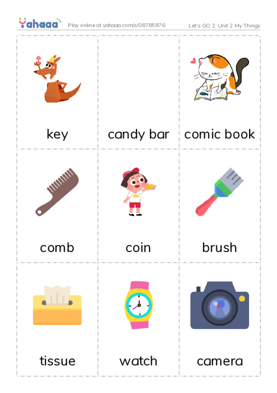 Let's GO 2: Unit 2 My Things PDF flaschards with images