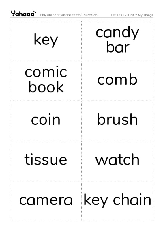 Let's GO 2: Unit 2 My Things PDF two columns flashcards