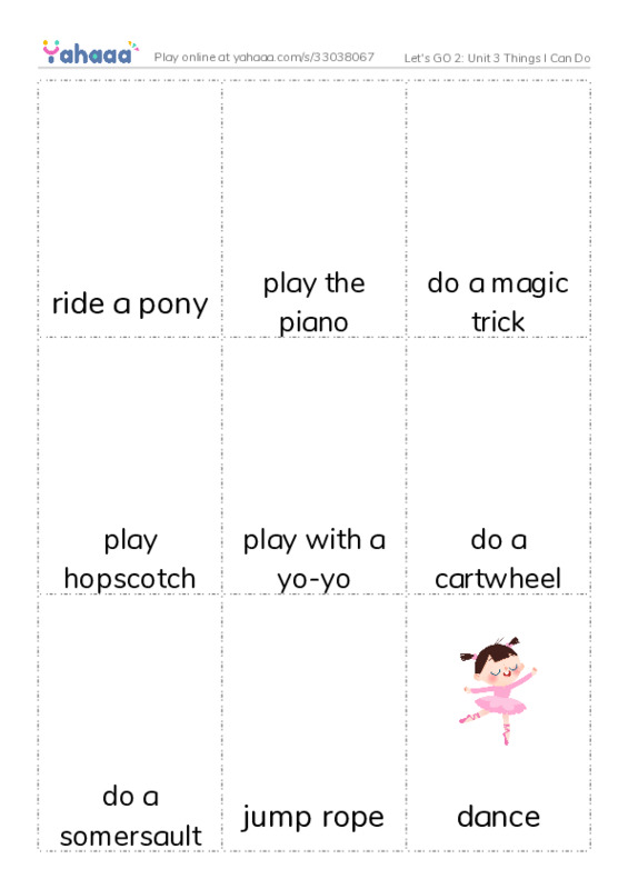 Let's GO 2: Unit 3 Things I Can Do PDF flaschards with images