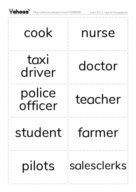 Let's GO 2: Unit 4 Occupations PDF two columns flashcards