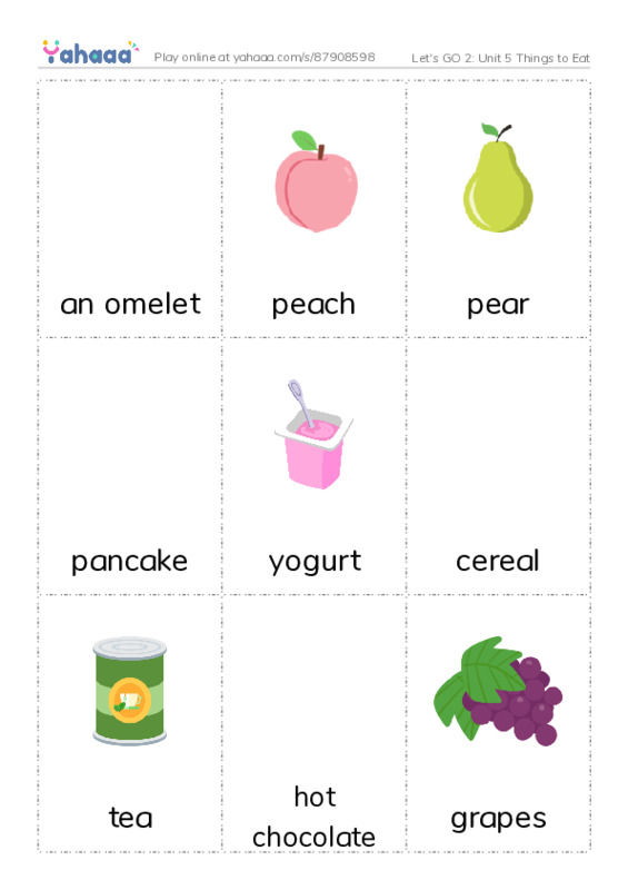 Let's GO 2: Unit 5 Things to Eat PDF flaschards with images