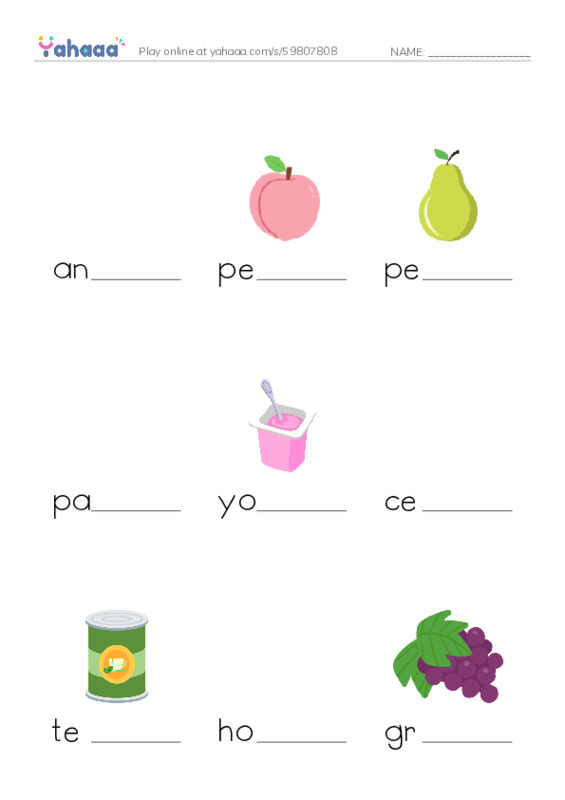 Let's GO 2: Unit 5 Things to Eat PDF worksheet to fill in words gaps