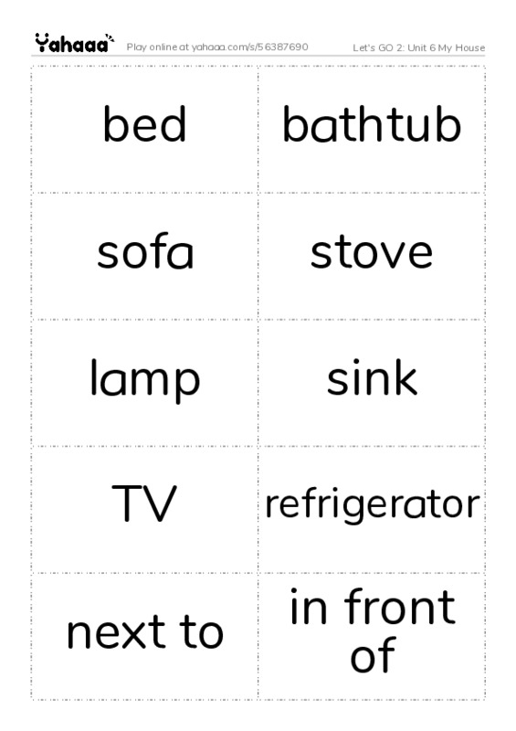 Let's GO 2: Unit 6 My House PDF two columns flashcards