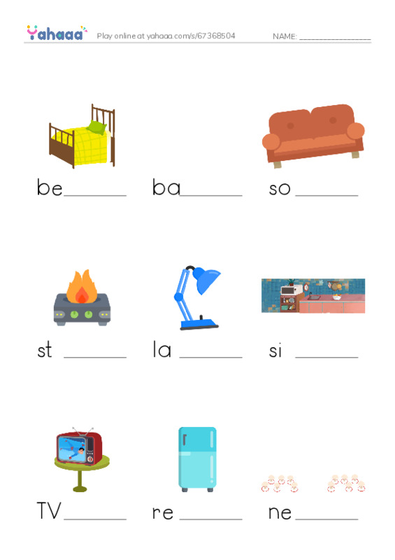 Let's GO 2: Unit 6 My House PDF worksheet to fill in words gaps
