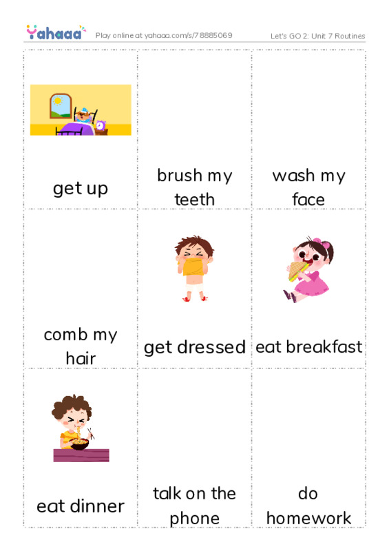 Let's GO 2: Unit 7 Routines PDF flaschards with images