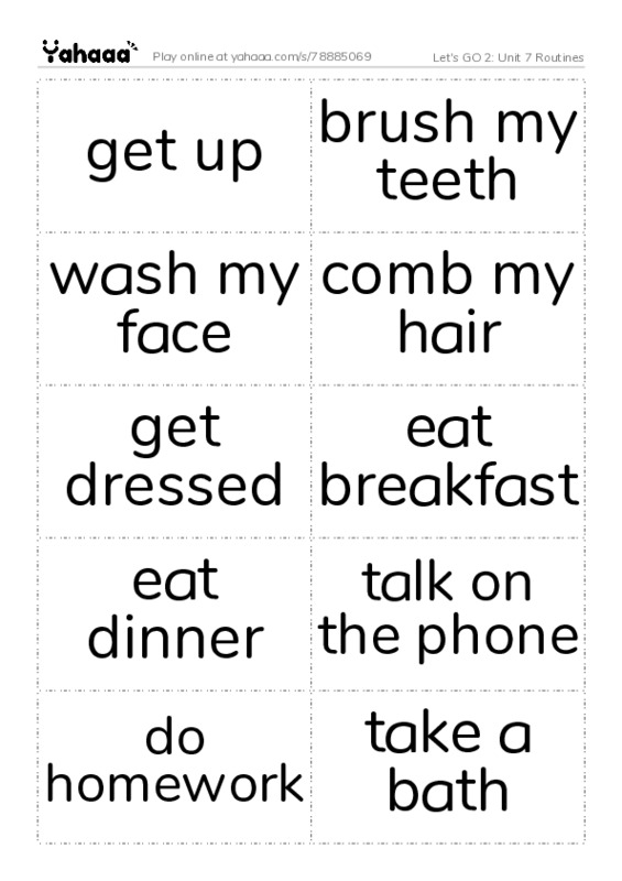 Let's GO 2: Unit 7 Routines PDF two columns flashcards