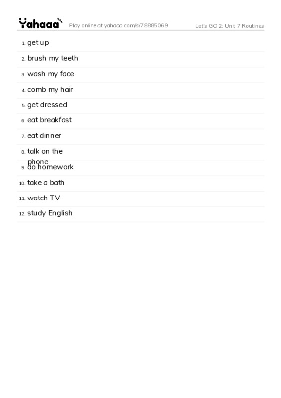 Let's GO 2: Unit 7 Routines PDF words glossary