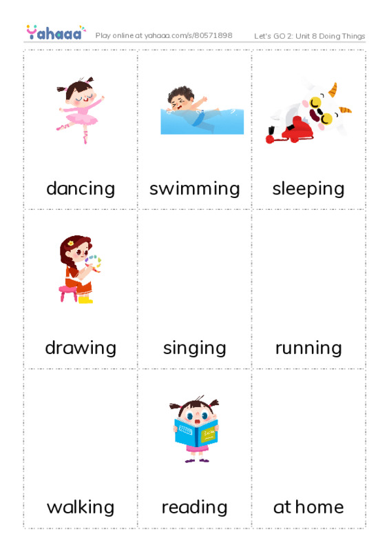 Let's GO 2: Unit 8 Doing Things PDF flaschards with images
