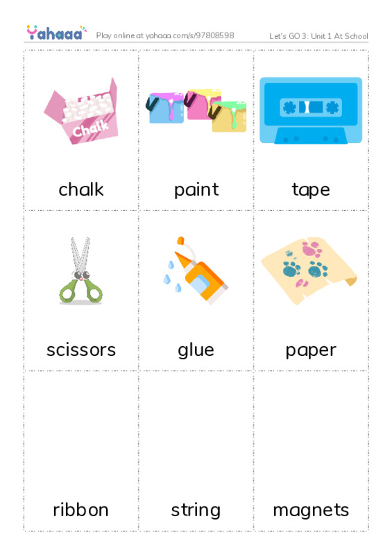 Let's GO 3: Unit 1 At School PDF flaschards with images