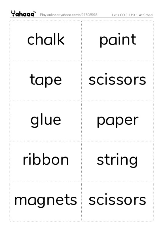 Let's GO 3: Unit 1 At School PDF two columns flashcards