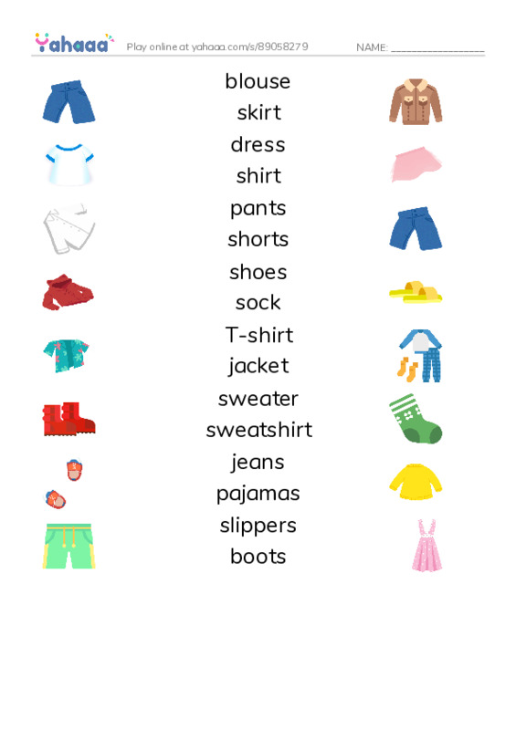 Let's GO 3: Unit 2 Clothing PDF three columns match words