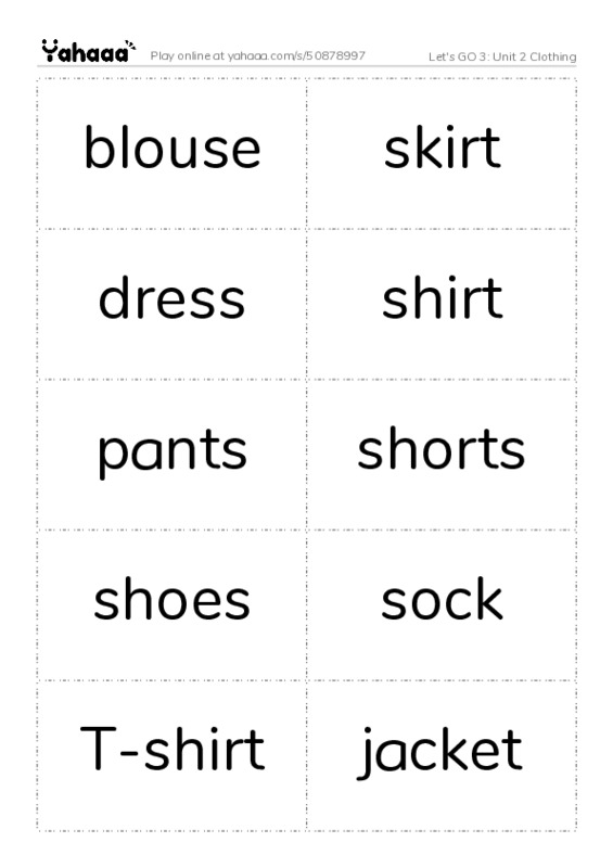 Let's GO 3: Unit 2 Clothing PDF two columns flashcards