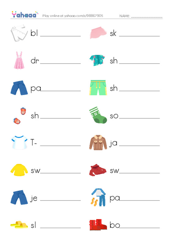 Let's GO 3: Unit 2 Clothing PDF worksheet writing row