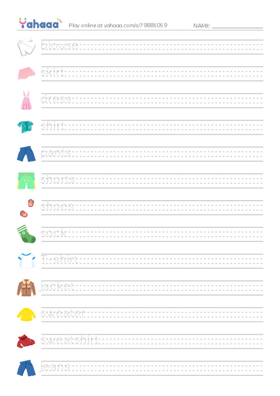 Let's GO 3: Unit 2 Clothing PDF write between the lines worksheet