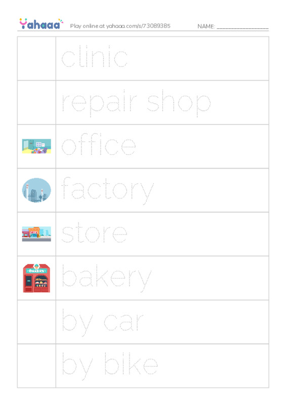 Let's GO 3: Unit 3 Places PDF one column image words