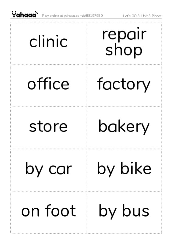 Let's GO 3: Unit 3 Places PDF two columns flashcards