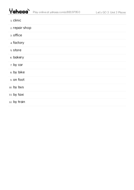 Let's GO 3: Unit 3 Places PDF words glossary