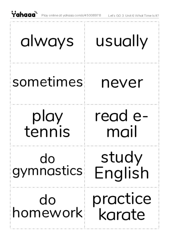 Let's GO 3: Unit 6 What Time Is It? PDF two columns flashcards