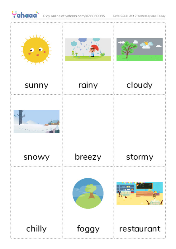 Let's GO 3: Unit 7 Yesterday and Today PDF flaschards with images