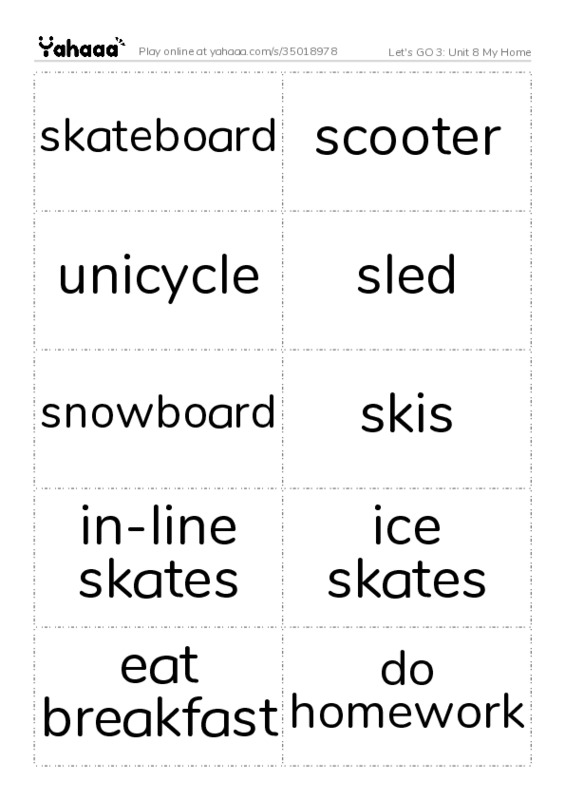 Let's GO 3: Unit 8 My Home PDF two columns flashcards