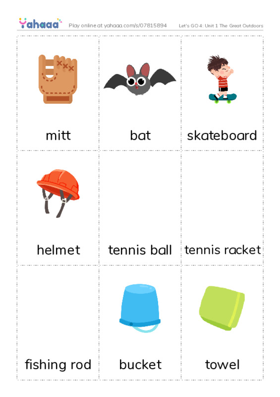 Let's GO 4: Unit 1 The Great Outdoors PDF flaschards with images