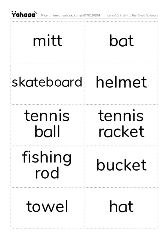 Let's GO 4: Unit 1 The Great Outdoors PDF two columns flashcards