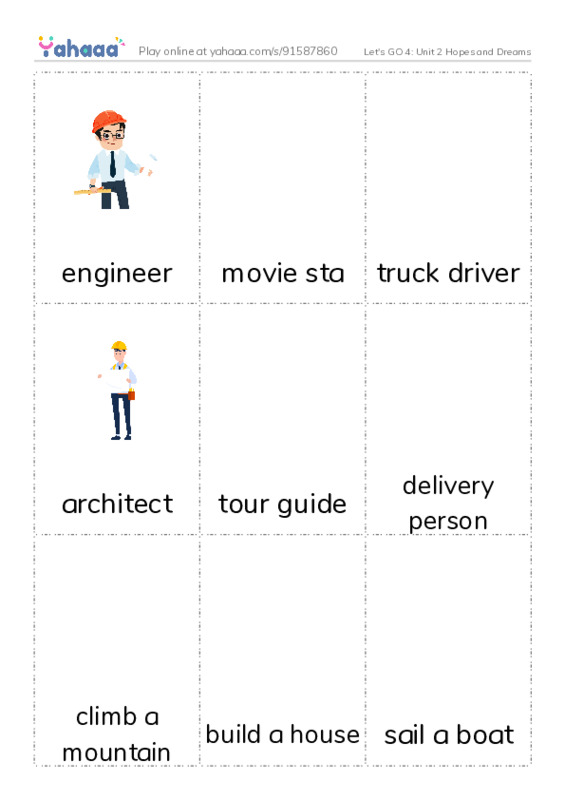 Let's GO 4: Unit 2 Hopes and Dreams PDF flaschards with images