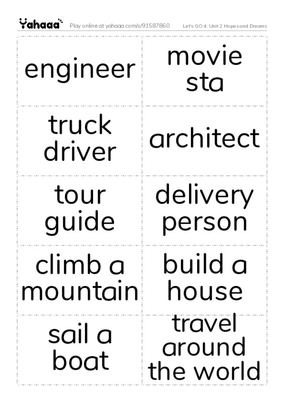 Let's GO 4: Unit 2 Hopes and Dreams PDF two columns flashcards