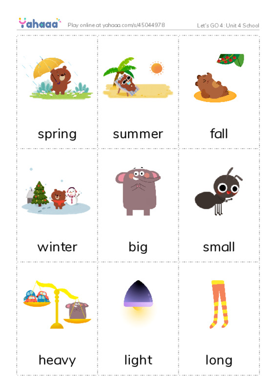 Let's GO 4: Unit 4 School PDF flaschards with images