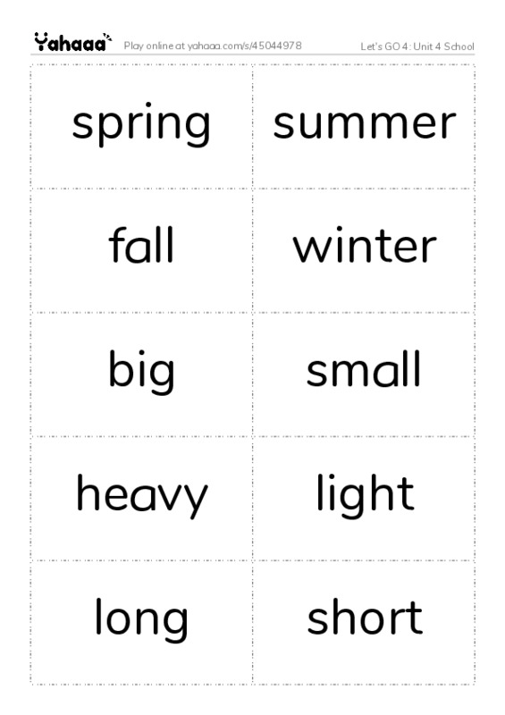 Let's GO 4: Unit 4 School PDF two columns flashcards