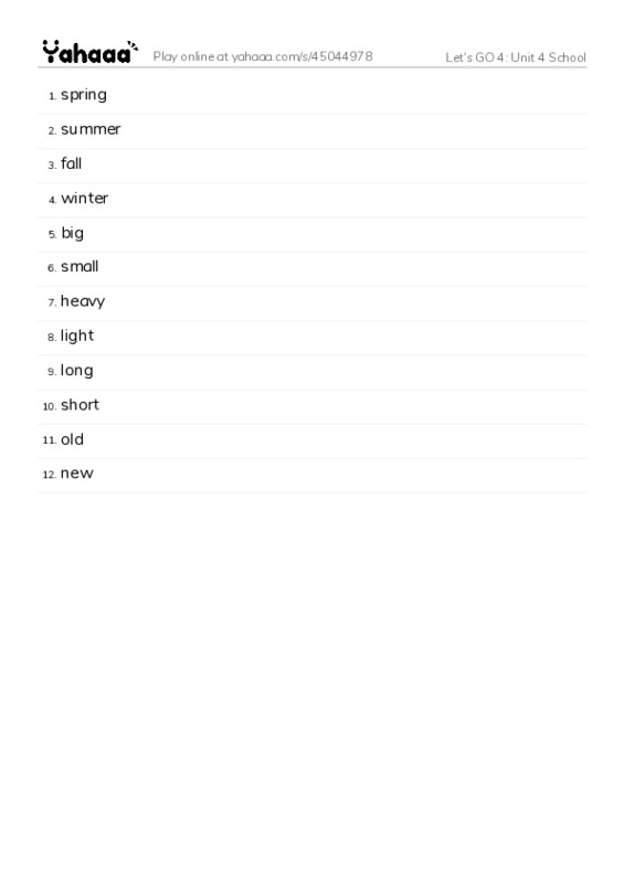 Let's GO 4: Unit 4 School PDF words glossary