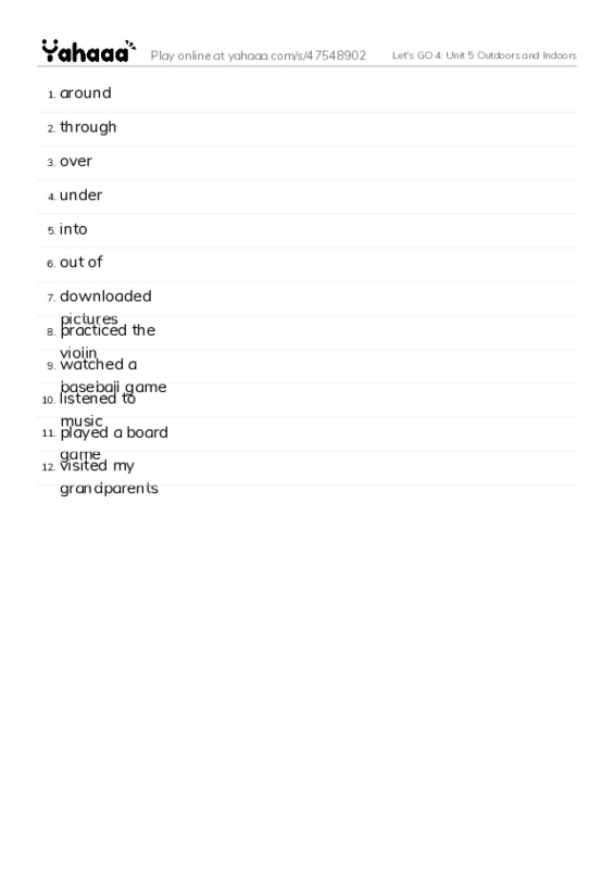 Let's GO 4: Unit 5 Outdoors and Indoors PDF words glossary