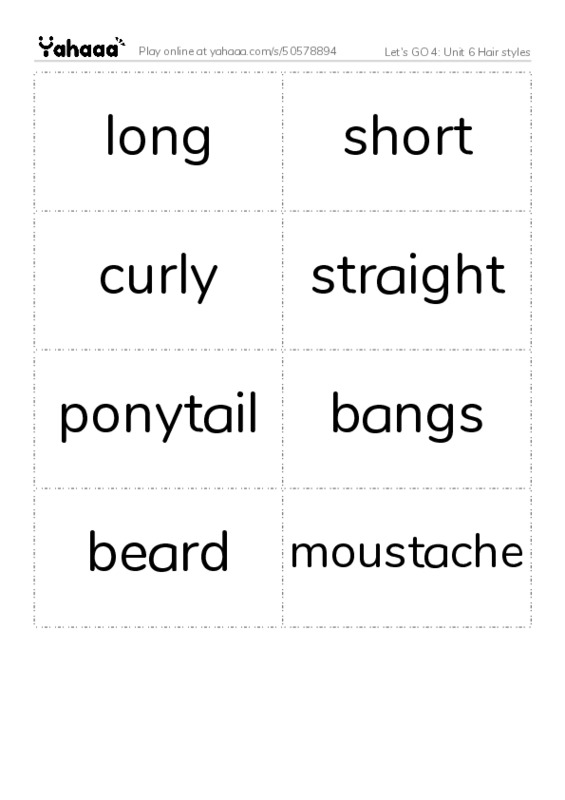 Let's GO 4: Unit 6 Hair styles PDF two columns flashcards