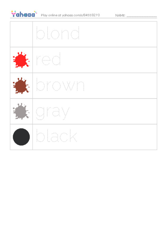 Let's GO 4: Unit 6 Hair color PDF one column image words