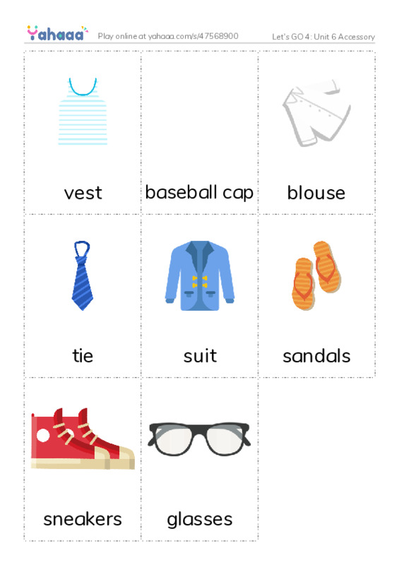 Let's GO 4: Unit 6 Accessory PDF flaschards with images
