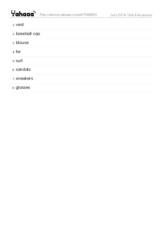 Let's GO 4: Unit 6 Accessory PDF words glossary