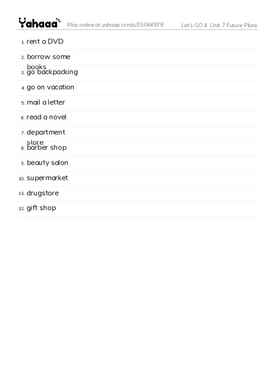 Let's GO 4: Unit 7 Future Plans PDF words glossary