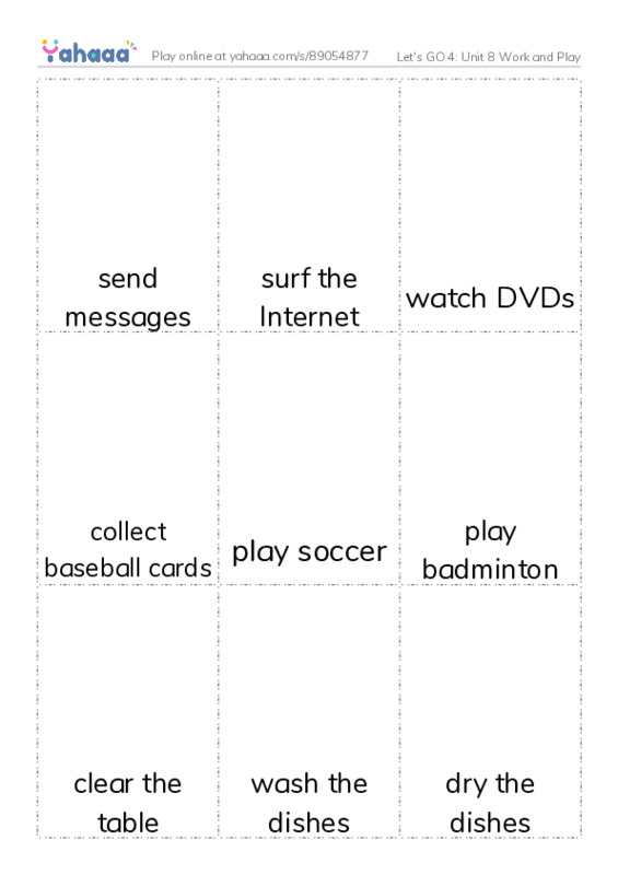 Let's GO 4: Unit 8 Work and Play PDF flaschards with images