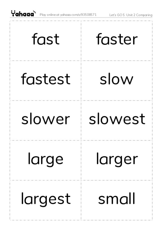Let's GO 5: Unit 2 Comparing PDF two columns flashcards