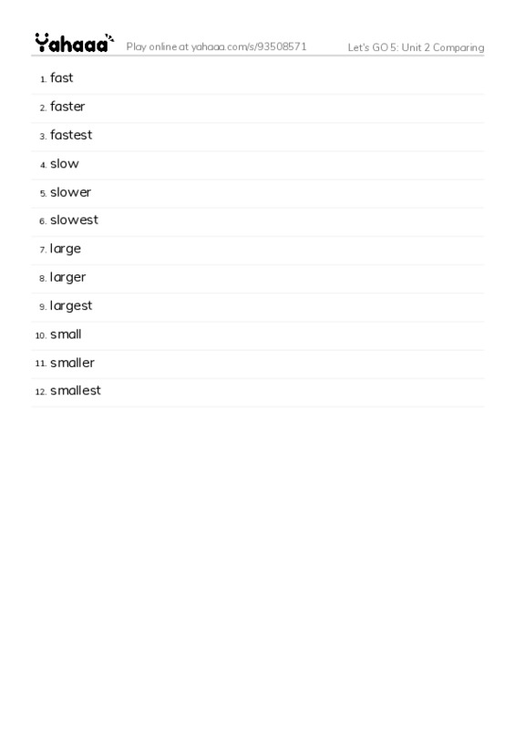 Let's GO 5: Unit 2 Comparing PDF words glossary