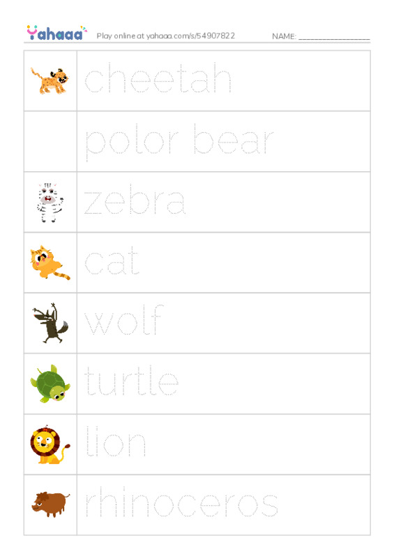 Let's GO 5: Unit 2 Animals PDF one column image words