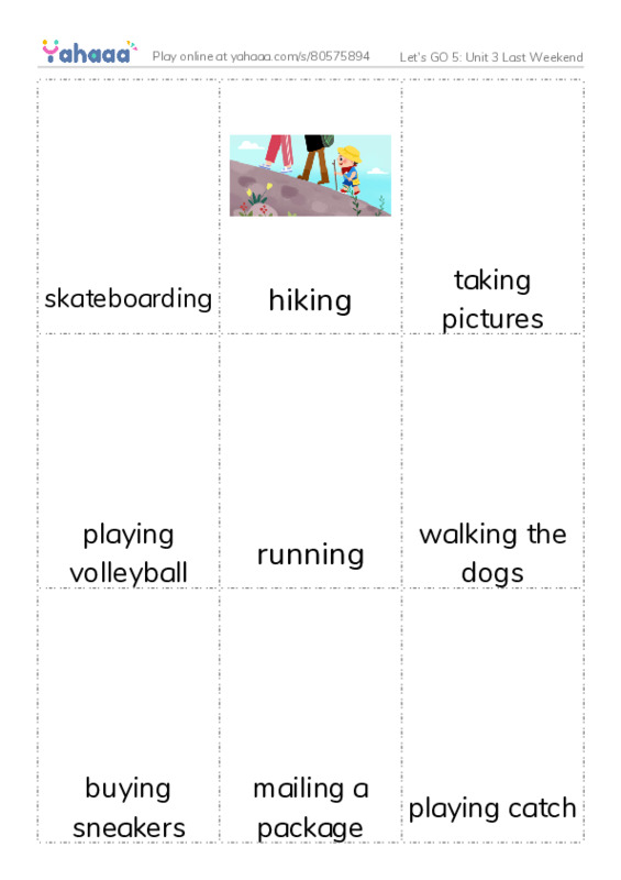 Let's GO 5: Unit 3 Last Weekend PDF flaschards with images