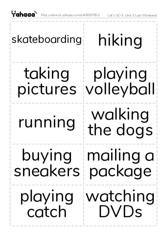 Let's GO 5: Unit 3 Last Weekend PDF two columns flashcards