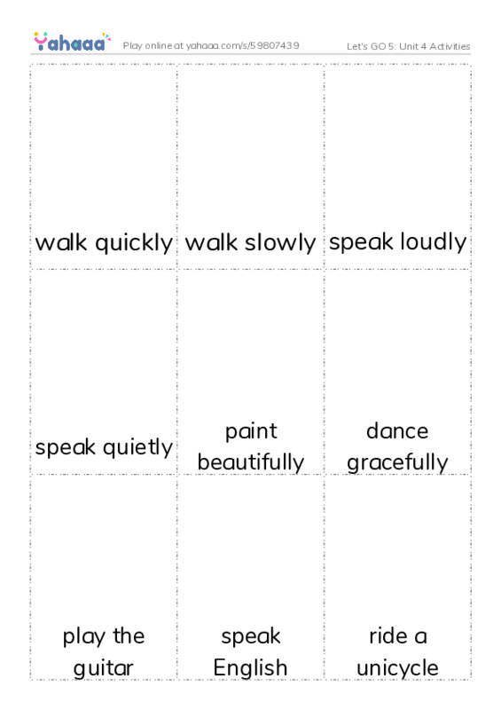 Let's GO 5: Unit 4 Activities PDF flaschards with images