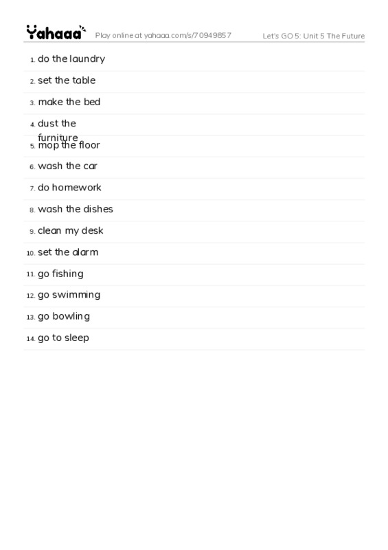 Let's GO 5: Unit 5 The Future PDF words glossary